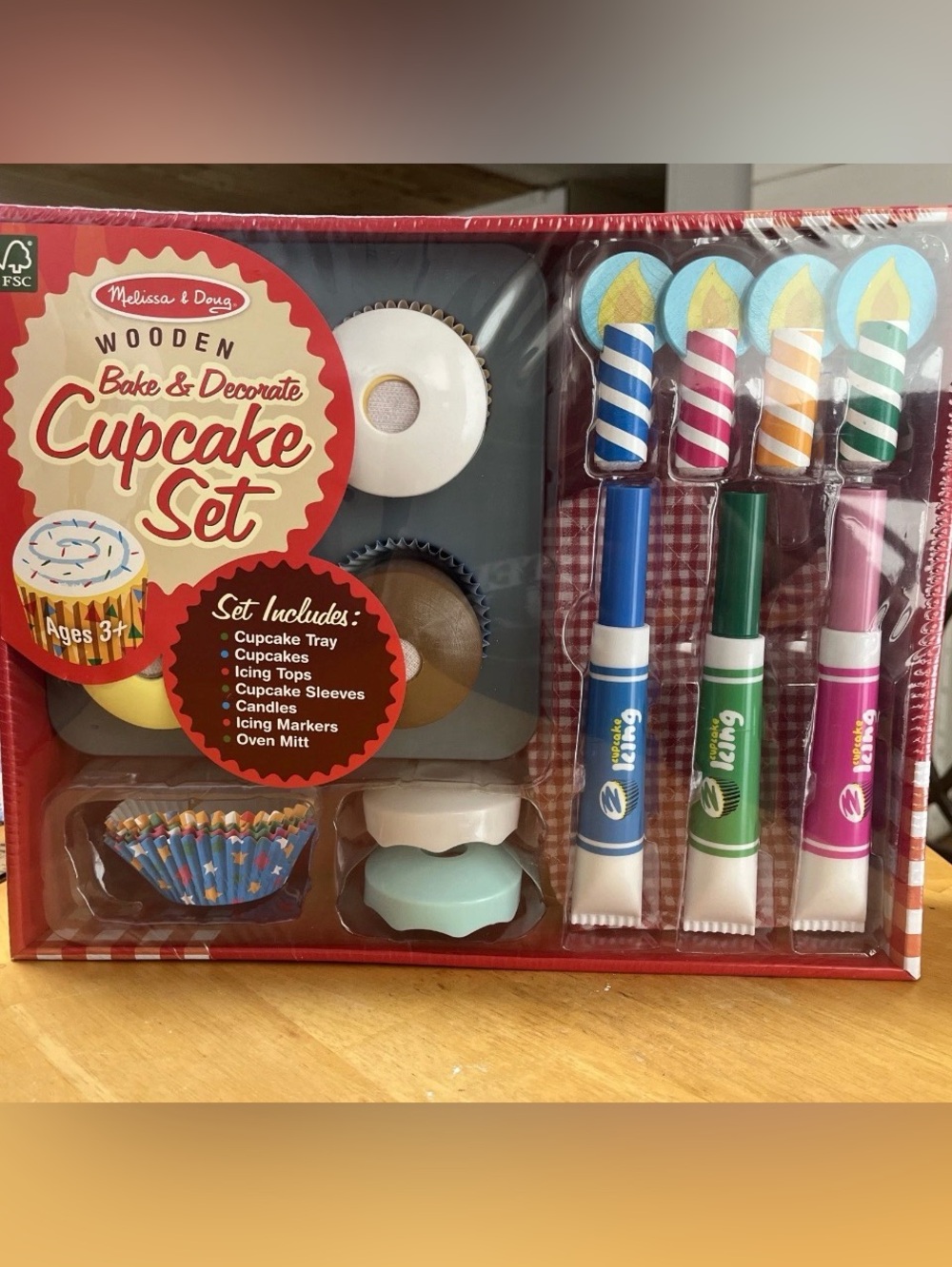 Melissa & Doug Wooden Cupcake Decor Set - Blue, Green, Pink, Yellow